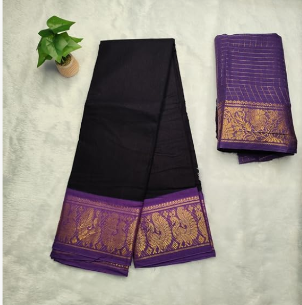 Madurai Sungudi soft Cotton Saree- Golden Zari Sarees women With Blouse (Peacock Design)